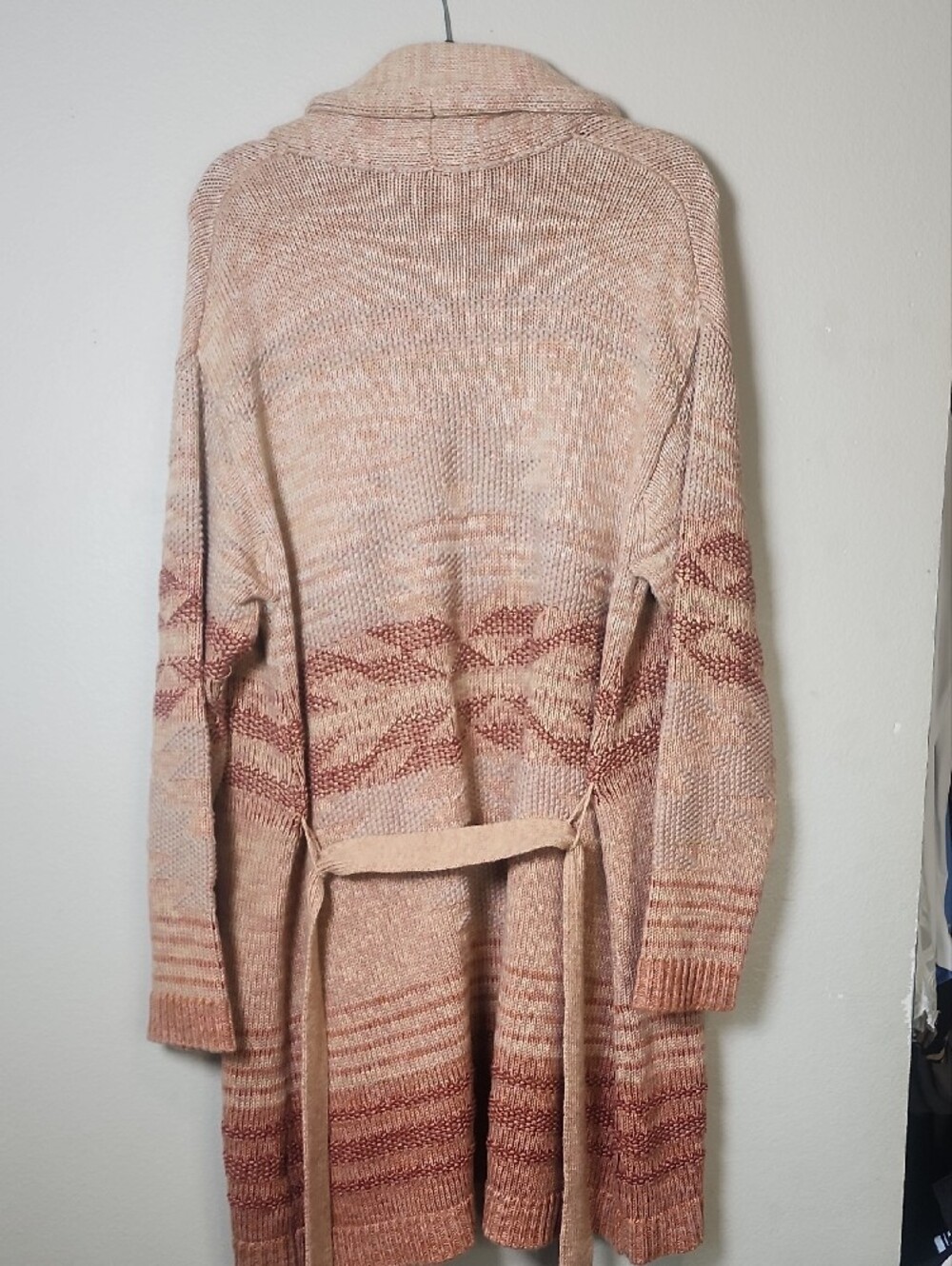 Pendleton Monterrey Belted Cream and Brown Southwestern Open-Front Cardigan XL. - Picture 5 of 10
